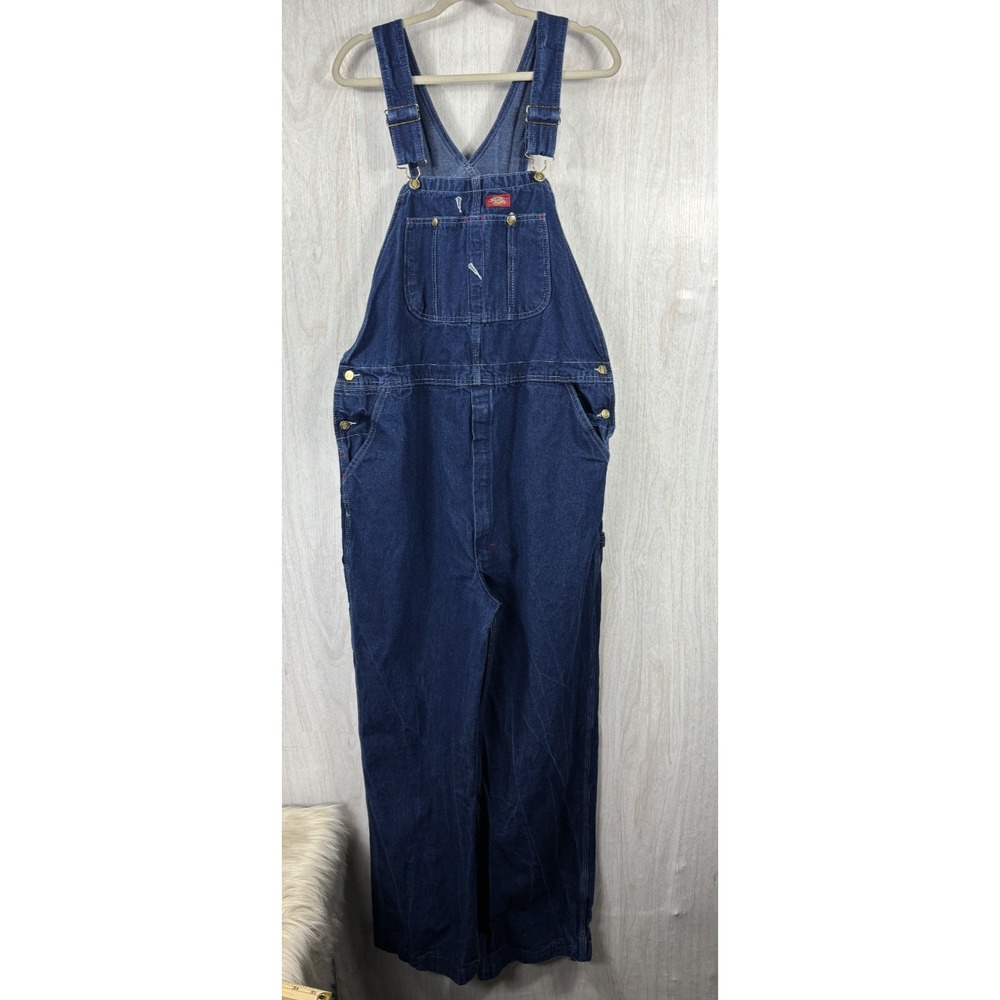 Dickies Bib Overalls Mens 40x36 Indigo Denim Carpenter Workwear Utility